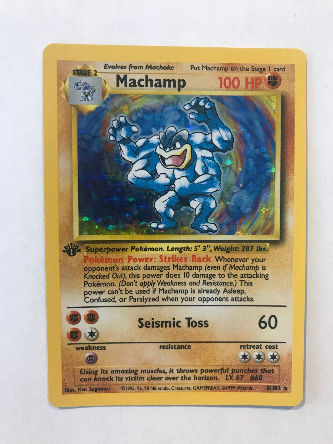 1st Edition Machamp Holograph Card Etsy
