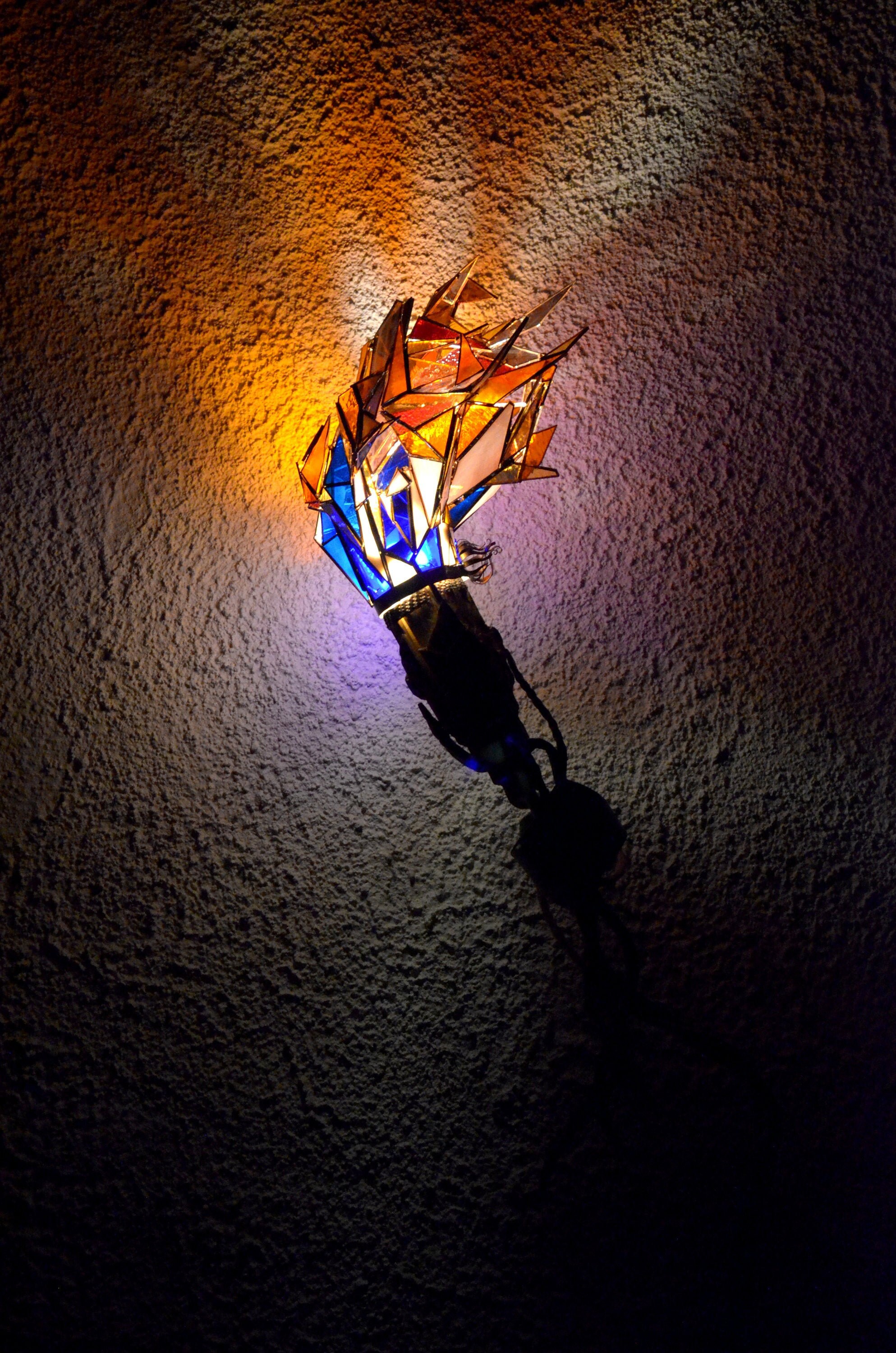 Atmospheric Viking Torch, Gothic Sconce eternal Flames Handmade From