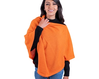 100% Alpaca Wool Cape for Women, Knitted Classic Sleeveless Cape, Loom Knitting Short Poncho, Sustainable Clothing, Handmade in Bolivia-Peru