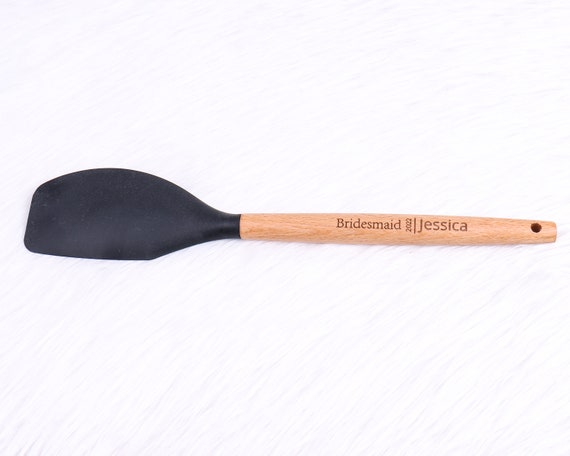 Personalized Scraper Heat Resistant Silicone Spatulas for Nonstick Cookware,  Custom Wooden Handle Rubber Scraper , Kitchen Cooking Spoon 