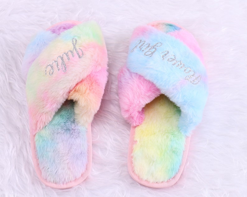 rainbow glitter slippers