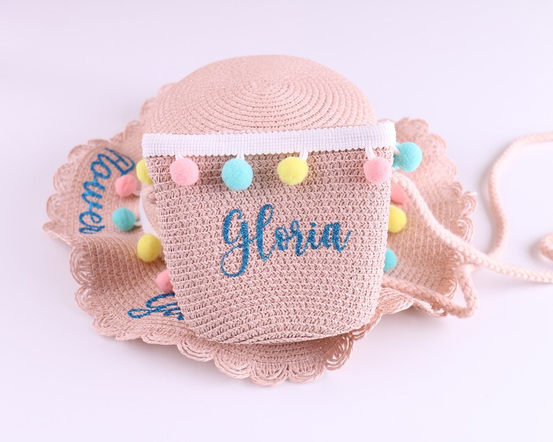 Personalized Kids Sun Hat With Name Straw Bag Flower Girl Etsy Canada
