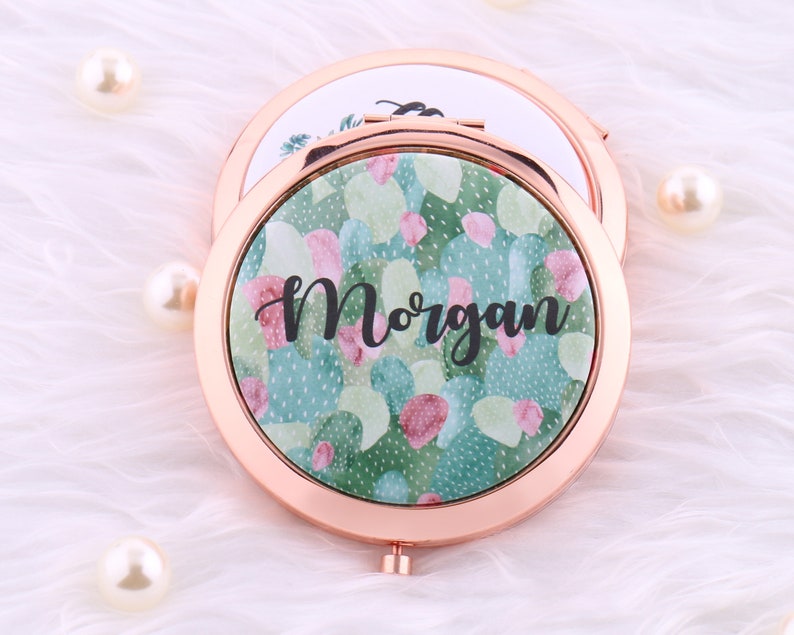 Personalized Compact Mirror With Name Watercolor Succulent Etsy