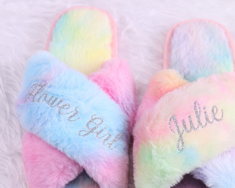 rainbow glitter slippers