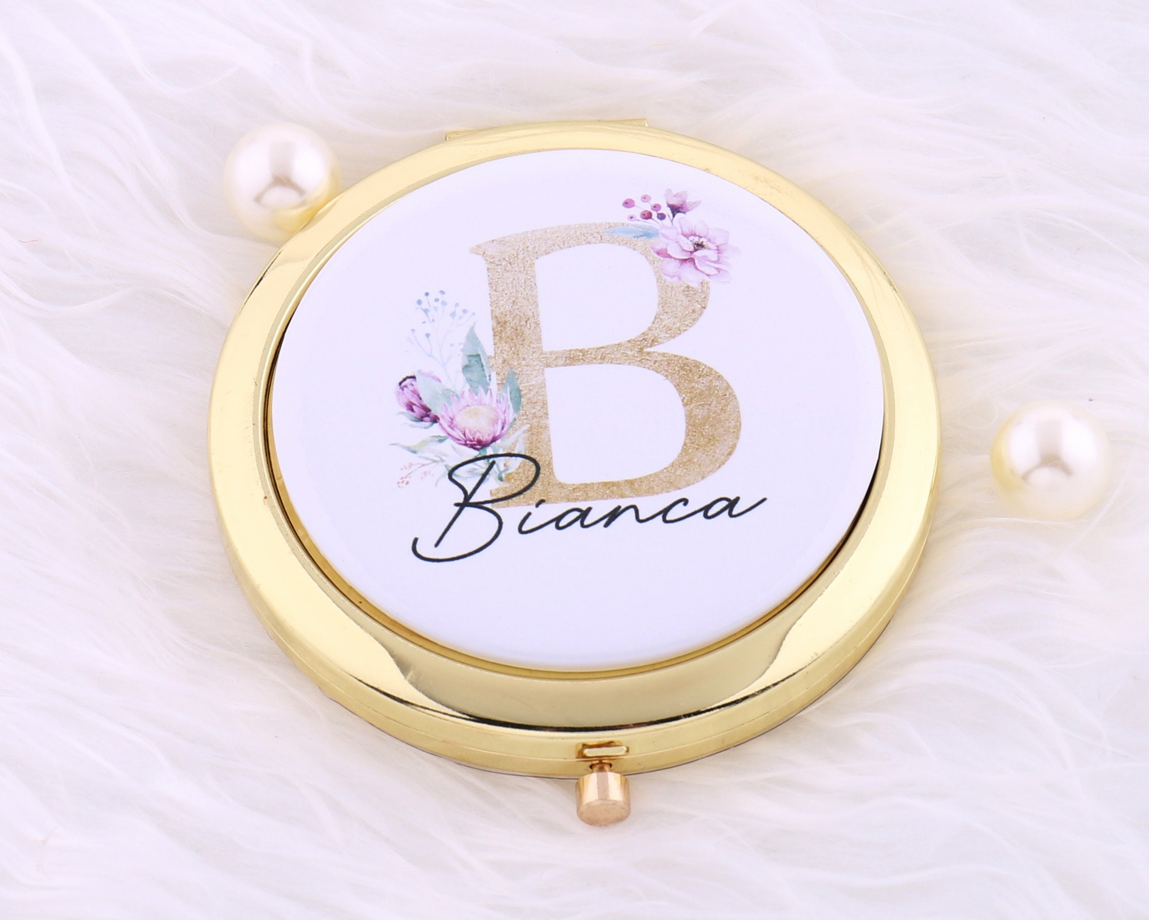  WEDDINGSTAR Custom Engraved Faux Leather Personalized Compact  Mirror, Gold - Initial Monogram : Beauty & Personal Care