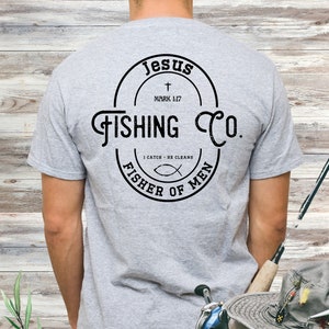 Jesus Fisher of Men Fishing Co. Christian T Shirt Men's Christmas