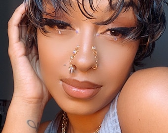 Crystal Nose Cuff Set | Dangle Nose Cuff No Piercing Necessary | Fake Nose Ring | Nose Clip Gift for Her