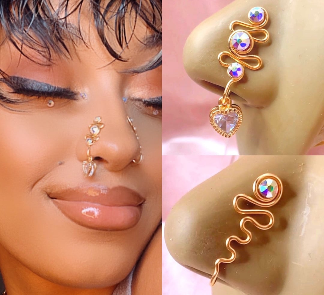 Crystal Nose Cuff Set Dangle Nose Cuff No Piercing Necessary Fake Nose