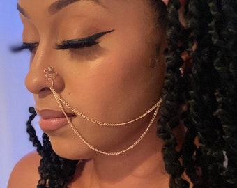 Double Nose Chain & Cuff Set | Nose Chain | Nose Cuff No Piercing | Nose to Ear Chain | Dangle Nose Ring | Fake Nose Ring