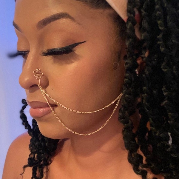 Double Nose Chain & Cuff Set | Nose Chain | Nose Cuff No Piercing | Nose to Ear Chain | Dangle Nose Ring | Fake Nose Ring