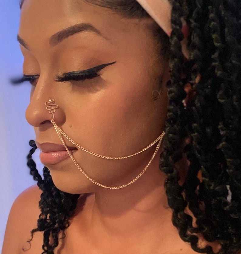 Double Nose Chain & Cuff Set | Nose Chain | Nose Cuff No Piercing | Nose to Ear Chain | Dangle Nose Ring | Fake Nose Ring 