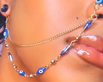 Evil Eye Nose Chain Set | Nose Cuff No Piercing Necessary | Nose Clip | Faux Nose Ring | Nazar Nose Ring | Nazar Jewelry Gifts for Them