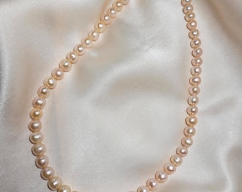 Real Freshwater Pearl Necklace (6-7mm) Natural Freshwater Pearl Chocker Pearl Necklace Man Women PInk Pearl Handmade Pearl Bridal Wedding
