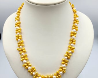 Handmade Beaded Freshwater Pearl Necklace, Beaded Necklace, Luck Leaf Flower Beaded Necklace, Beaded Flower Necklace, Bridesmaid Necklace