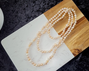 46" White Freshwater Pearl Necklace/layering necklaces, Real pearl necklace, bridesmaid necklace, Pearl for men, Bridal Pearl Necklace