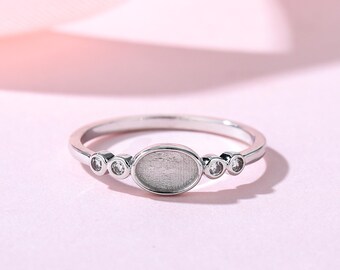 Oval Enchant Keepsake Ring Sterling Silver | Double Oblong Breastmilk Ash Ring with Birthstones | Handmade Memorial Jewelry