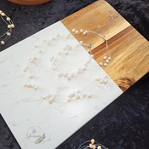 Multi-Strand Floating Genuine Freshwater Pearl Necklace, Baroque Pearl Necklace, White Bridal Wedding Pearl 5-Strand Natural Pearl Necklace