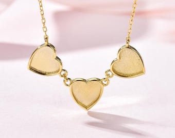 Sterling Silver Heart Bezel Necklace Setting | 3 Heart Necklace Breastmilk Ash Flower Keepsake Pendant | DIY Memorial Jewelry Setting