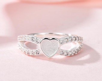 925 Sterling Breastmilk Ring Settings, Heart Bezel Band, DIY Keepsake Jewelry, Breastmilk Jewelry Resin, Pet Hair Ring Gift for wife/new mom