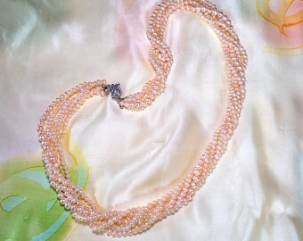 30" 5 Strand Long Pink Freshwater Pearl Necklace, Real/ Baroque Freshwater Pearl Necklace, Real Pearls for Wedding Bridal, Gift for Mother