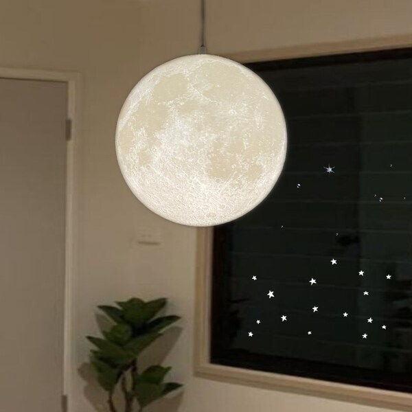 Hanging Moon Lamp with Multiple Colors | 10-inch Diameter | Plug in Pendant Light | 3D Printed Solar Lamp | NASA's Space Shuttle Discovery | Large Moon