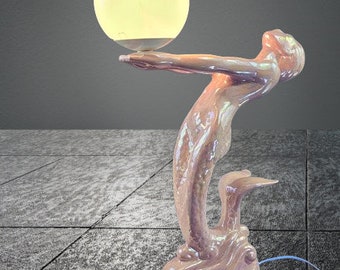 Rare Vintage 1960's Pink Mermaid Art Deco Table Lamp.