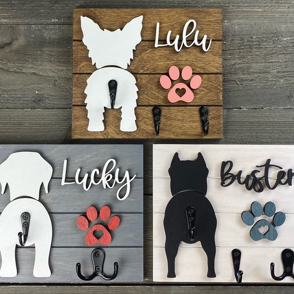 7x8 Custom Shiplap Leash Holder, Personalized Dog Leash holder, 3D Dog Butt Leash Holder, Dog Paw Print Leash Holder, Housewarming Gift.