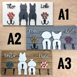 Custom Shiplap Dog Leash Holder, Two Dogs Personalized Leash holder, Dog Butt Leash Holder, Dog Paw Print Leash Holder, Housewarming Gift. image 4