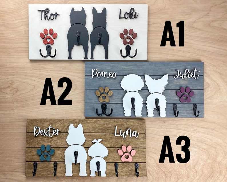 Custom Shiplap Dog Leash Holder, Two Dogs Personalized Leash holder, Dog Butt Leash Holder, Dog Paw Print Leash Holder, Housewarming Gift. image 4