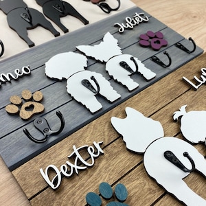 Custom Shiplap Dog Leash Holder, Two Dogs Personalized Leash holder, Dog Butt Leash Holder, Dog Paw Print Leash Holder, Housewarming Gift. image 3