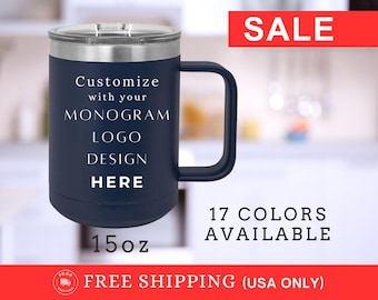 Personalized Laser-Engraved Coffee Tumbler: 15-oz Insulated Stainless Steel