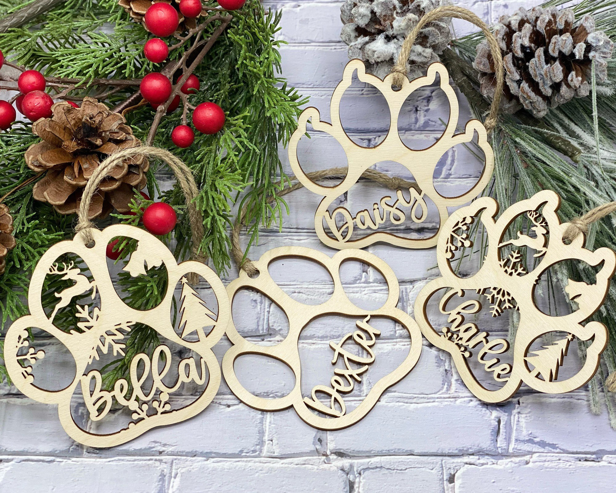 Personalized Paw Ornament, Custom Dog, Cat Paw Name Christmas Ornamen…