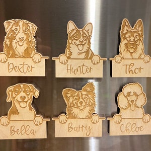 Personalized Dog Peeking Fridge Magnet, Laser Engraved  Peeking Dog, 200 Peeking Dog Breed available, Laser-Cut Wood Magnet.