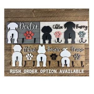 Custom Shiplap Leash Holder, Personalized Dog Leash holder, 3D Dog Butt Leash Holder, Dog Paw Print Leash Holder, Housewarming Gift.