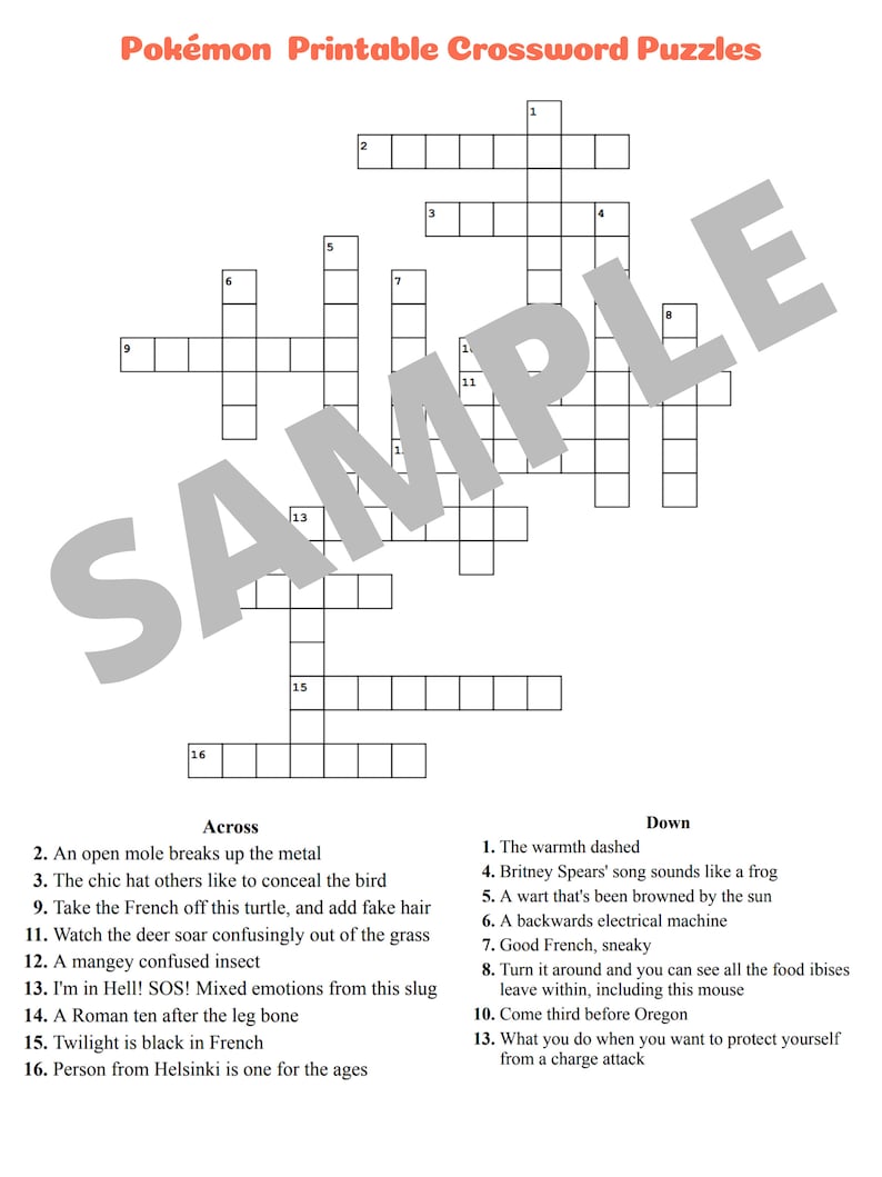 Pokemon Crossword Puzzles Printable Set of 6 Challenging - Etsy