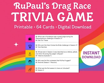 RuPaul's Drag Race S1 - 4 HARD Quiz Game: Printable (PDF Download)