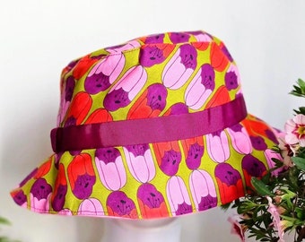 Sombrero cubo tulipán. Sombrero mujer hecho a mano. Sombrero sol reversible. Sombrero de verano bohemio. Sombrero rosa