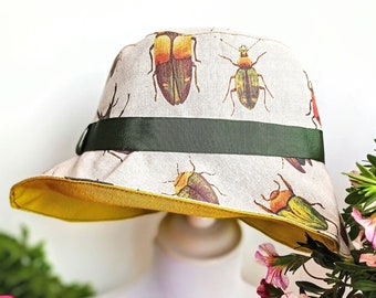 Bugs Bucket Hat. Reversible Sun Hat. Handmade Women Hats. Boho Beach Hat.  Foldable Hat. Beetle Hat. Ladybug Hat. Insect Hat. Garden Hat. 