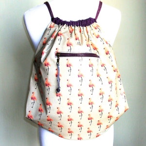 Pink Flamingo Backpack. Waterproof Backpack Women. Boho Summer Bag. Handmade Backpack. Beach Bag. Lightweight Bag. Grey Backpack. Birds Bag
