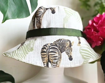 Sombrero Cubo de Cebra. Sombrero de sol reversible. Sombrero de verano hecho a mano. Sombrero de playa bohemio.  Sombrero verde.