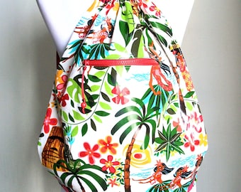 Bolsa Niña Hula. Mochila Impermeable Mujer. Bolsa Flores hawaianas. Bolso Playa Bohemio. Bolsa ligera. Mochila Verano. Bolso hecho a mano.