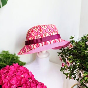 Sombreros rosas de mujer. Sombrero de pescador floral. Sombrero para el sol reversible. Sombrero de verano hecho a mano. Sombrero imagen 2
