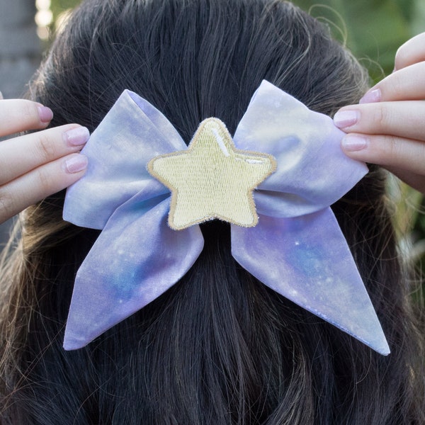 Kawaii Galaxy Star Hair Bow - Hairclip handmade hair accessories Kawaii Harajuku Fairy Kei Sweet Lolita fashion pastel galaxy ribbon