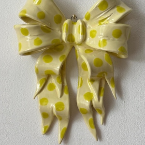 Double Loop Bow with Dots | Ceramic Wall Ornament | Ceramic Bow