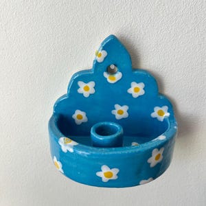 Blue Floral Wall Altar | Ceramic Wall Ornament | Ceramic Altar | Wall Candle Holder | Ceramic Wall Altar