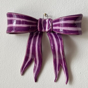 Purple Striped Single Loop Bow | Ceramic Wall Ornament | Ceramic Bow