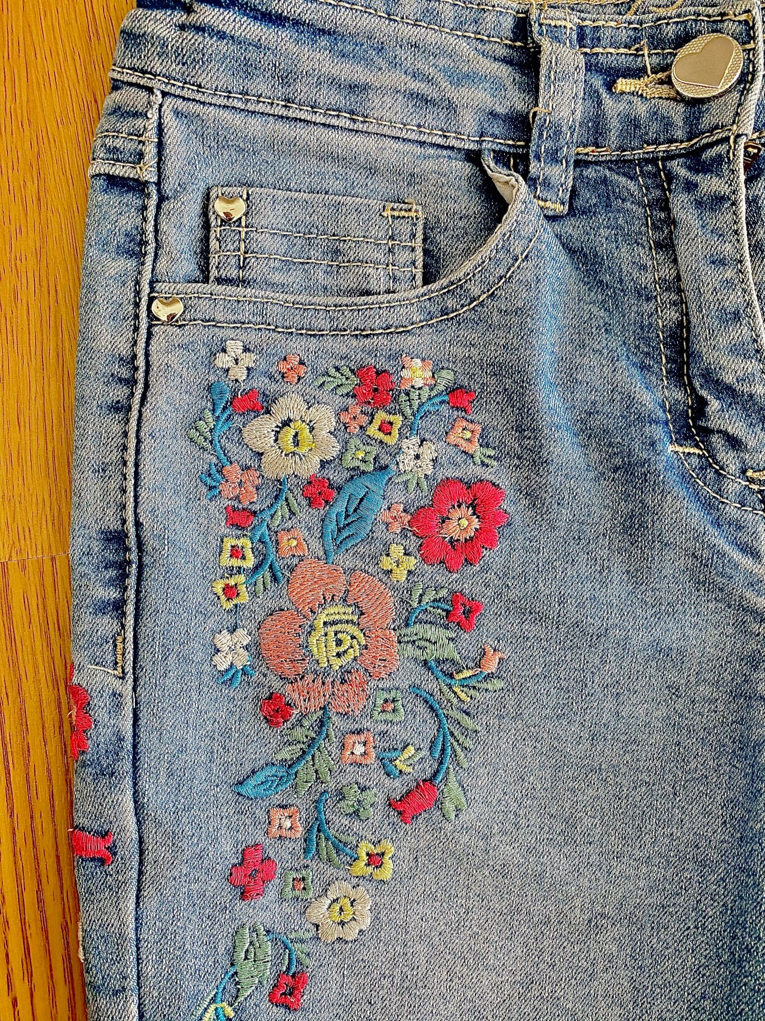 Embroidery jeans | Etsy