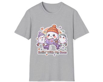 Uroczy T-shirt z motywem czytającego pingwina | Przytulna czapka z pingwinami, sercami i gwiazdami