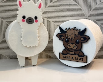 Highland Cow Bathroom Decor – Handmade 3D Printed Toilet Paper Holder