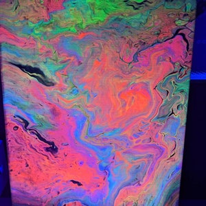 11x14 Canvas &quot;Between The Cracks&quot;. Blacklight Art Acrylic Pour Painting
